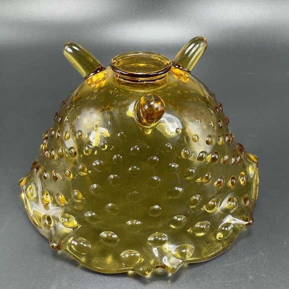 Vintage 3 Toed Hobnail Amber Footed Dish Bowl Container Wavy Edges Decor VTG - Picture 10 of 12
